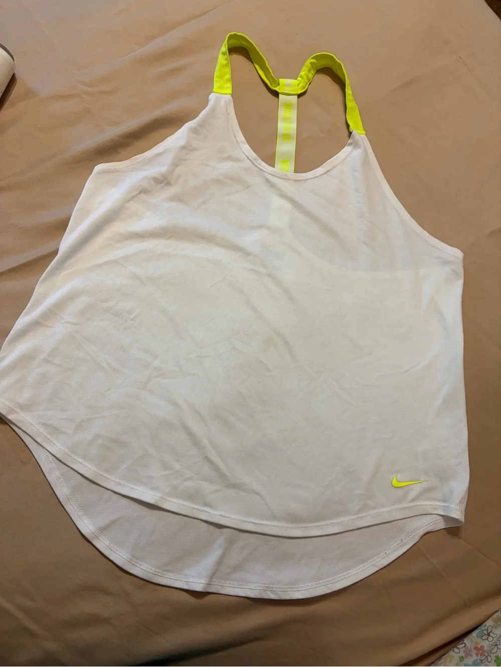 Nike White Women's Athletic Tank with Neon Yellow Straps